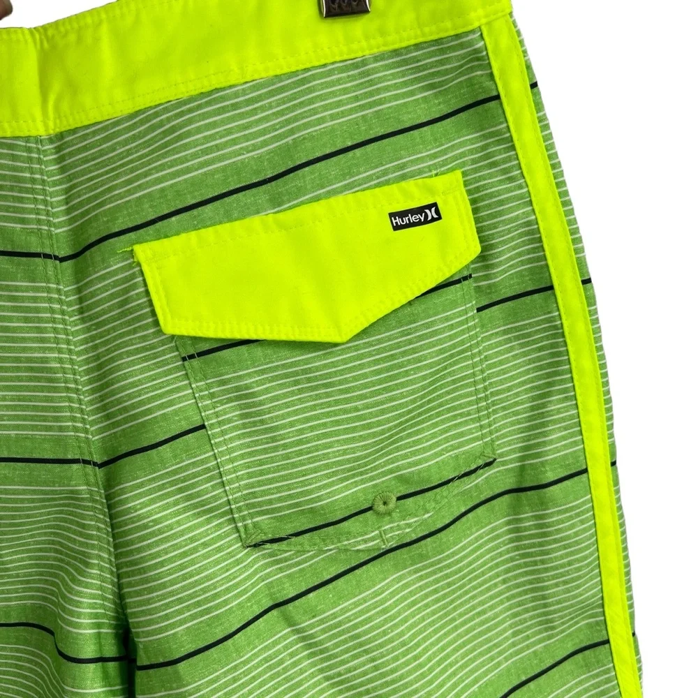 Hurley Boys Board Shorts Green Striped Lace Up Swim Beach‎ Surf Size 10
